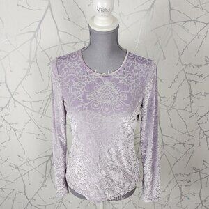 Liz Claiborne Lilac Floral Velvet Burnout Long Sleeve Top